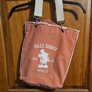 Vintage Disney Coral Canvas Tote with Mickey Mouse